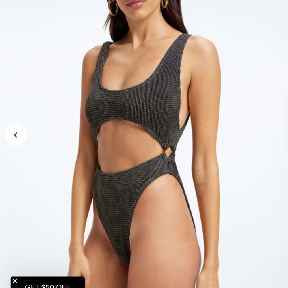 NWT Good American Always Fits Metallic Monokini Black Gold L/XL